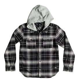 dcshoes, Boy's 8-16 Runnels Flannel Hooded Long Sleeve Shirt, BLACK RUNNELS (kvj4) Runnels Flannel - Hooded Long Sleeve Shirt EDBWT03018