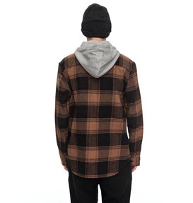 dcshoes, Men's Runnel Flannel Long Sleeve Hooded Shirt, RAW UMBER (cmj0) Runnel Flannel - Long Sleeve Hooded Shirt EDYWT03162
