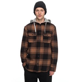 dcshoes, Men's Runnel Flannel Long Sleeve Hooded Shirt, RAW UMBER (cmj0) Runnel Flannel - Long Sleeve Hooded Shirt EDYWT03162