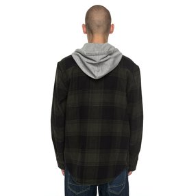dcshoes, Men's Runnel Flannel Long Sleeve Hooded Shirt, DARK OLIVE (csn0) Runnel Flannel - Long Sleeve Hooded Shirt EDYWT03162