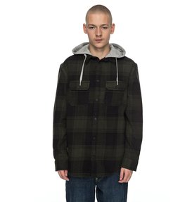 dcshoes, Men's Runnel Flannel Long Sleeve Hooded Shirt, DARK OLIVE (csn0) Runnel Flannel - Long Sleeve Hooded Shirt EDYWT03162