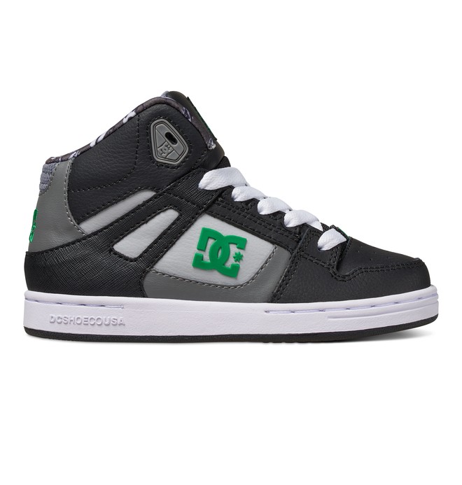 dcshoes, Kid's 4-7 Rebound SE High-Top Shoes, BLACK/GREEN/WHITE (xkgw) 0 Kid's 4-7 Rebound SE High-Top Shoes Black 303310A DC Shoes