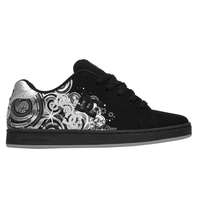 dcshoes, Women's Pixie Dizzy Script Shoes, BLACK/METALLIC SILVER (bms) 0 Women's Pixie Dizzy Script Shoes 320294 DC Shoes