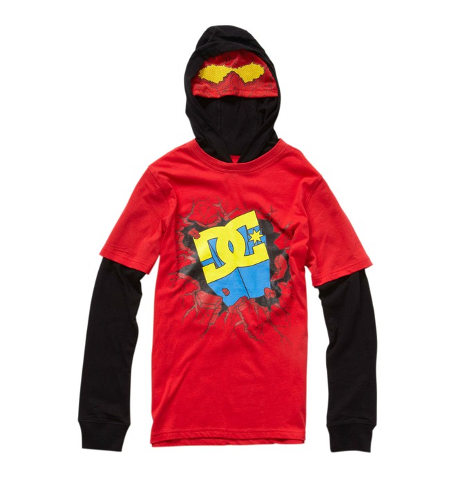 dcshoes, Boy's Super DC 2-Fer Hooded Tee, ATHLETIC RED (ath) 0 Boy's Super DC 2-Fer Hooded Tee 71210004 DC Shoes