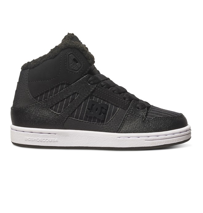 dcshoes, Kid's Rebound WNT Winterized High Top Shoes, BLACK/BLACK/WHITE (xkkw) 0 Kid's Rebound WNT Winterized High Top Shoes Black ADBS100075 DC Shoes