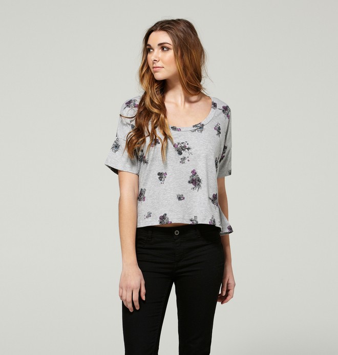 dcshoes, Women's Wicked Rose Tee, HEATHER FROST GREY (sleh) 0 Women's Wicked Rose Tee ADJZT00056 DC Shoes