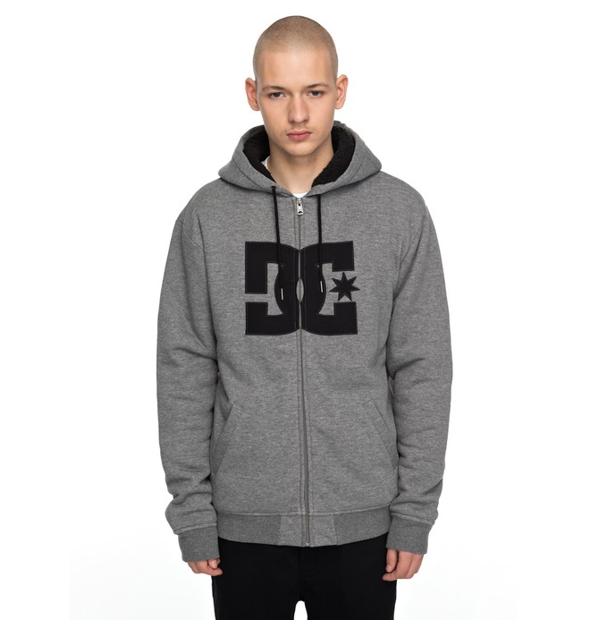 dcshoes, Men's Star Sherpa Zipper Up Hoodie, CHARCOAL HEATHER (kteh) 0 Men's Star Sherpa Zipper Up Hoodie Black EDYFT03320 DC Shoes