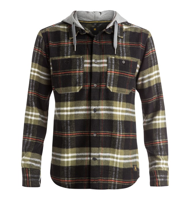 dcshoes, Men's Hood Up Flannel Shirt, HOOD UP BLACK / GREEN (kvj3) 0 Men's Hood Up Flannel Shirt Black EDYWT03042 DC Shoes