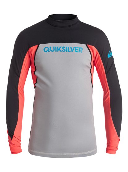 quiksilver, Серфовый топ с длинным рукавом для мальчиков (8-16 лет) Performer, STEEPLE GRAY/FIERY CORAL (xggr) Performer - Long Sleeve Rash Vest EQBWR03003