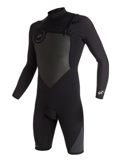 quiksilver, Короткий мужской гидрокостюм с длинным рукавом и нагрудной молнией Syncro 2/2mm, BLACK (kvj0) Syncro 2/2mm - Chest Zip Long Sleeve Springsuit EQYW403002