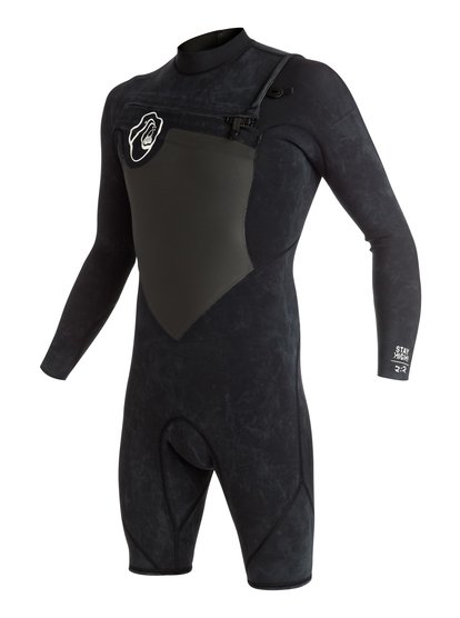 quiksilver, Короткий мужской гидрокостюм с длинным рукавом и нагрудной молнией High Dye 2/2mm, BLACK (kvj0) High Dye 2/2mm - Chest Zip Long Sleeve Springsuit EQYW403003