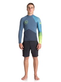 quiksilver, Неопреновая гидрофутболка 2mm Highline Plus, SLATE/ PEWTER/ SAFETY YELLOW (xkbg) 2.0 HIGHLINE+ LS JKT GBS EQYW803009