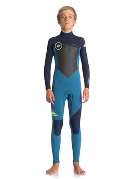quiksilver, 4/3mm Syncro Series - Traje de surf GBS con cremallera trasera, MARINA/ BLUE NIGHTS/ SAFETY YE (xbbg) 4/3mm Syncro Series - Back Zip GBS Wetsuit EQBW103027