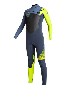 quiksilver, 4/3mm Highline Chest Zip - Combinaison de surf intégrale, HEATHER SLATE/ SAFETY YELLOW/ (xkgb) 4/3mm Highline Chest Zip - Full Wetsuit EQBW103032