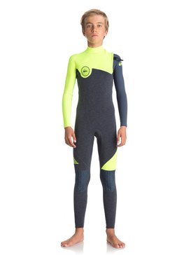 quiksilver, 3/2mm Highline Series - Traje de Surf sin Cremallera, HEATHER SLATE/ SAFETY YELLOW/ (xkgb) 3/2mm Highline Series - Zipperless Wetsuit EQBW103034