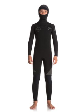 quiksilver, 5/4/3mm Syncro Series - Traje de surf GBS con cremallera en el pecho y capucha, BLACK/ JET BLACK (xkkk) 5/4/3mm Syncro Series - Hooded Chest Zip GBS Wetsuit EQBW203001