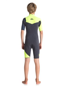 quiksilver, 2/2mm Highline Series - Traje de Surf de Primavera con Manga Corta sin Cremallera, HEATHER SLATE/ SAFETY YELLOW/ (xkgb) 2/2mm Highline Series - Zipperless Short Sleeve Springsuit EQBW503006