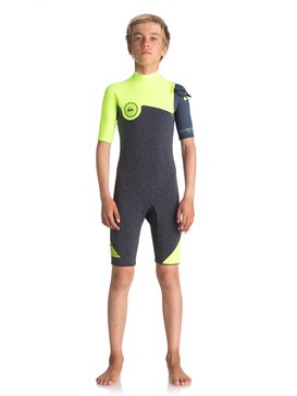 quiksilver, 2/2mm Highline Series - Traje de Surf de Primavera con Manga Corta sin Cremallera, HEATHER SLATE/ SAFETY YELLOW/ (xkgb) 2/2mm Highline Series - Zipperless Short Sleeve Springsuit EQBW503006