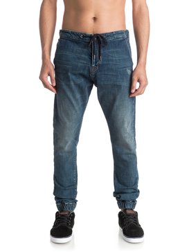 quiksilver, Bradfonic Used Blue Destroy 32" - Pantalon Molleton Effet Denim, USED BLUE DESTROY (bmew) Bradfonic Used Blue Destroy 32" - Denim Joggers EQYDP03234