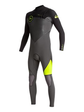 quiksilver, 3/2mm Syncro Plus Chest Zip - Combinaison de surf intégrale, JET BLACK/ BLACK/ SAFETY YELLO (xkkg) 3/2mm Syncro Plus Chest Zip - Full Wetsuit EQYW103040