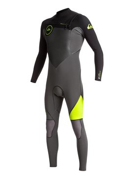 quiksilver, 4/3mm Syncro Plus Chest Zip - Combinaison de surf intégrale, JET BLACK/ BLACK/ SAFETY YELLO (xkkg) 4/3mm Syncro Plus Chest Zip - Full Wetsuit EQYW103044