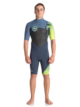 quiksilver, 2/2mm Highline Plus - Springsuit met Korte Mouwen en Borstrits, SLATE/ PEWTER/ SAFETY YELLOW (xkbg) 2/2 HIGHLINE+ CZ SS SP EQYW503005