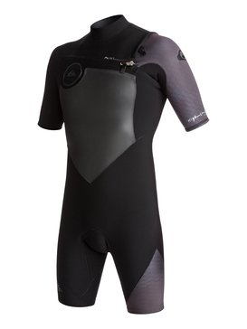 quiksilver, 2/2mm Highline Plus - Traje de Surf de Primavera con Manga Corta y Cremallera en el Pecho, BLACK/ JET BLACK (xkkk) 2/2mm Highline Plus - Short Sleeve Chest Zip Springsuit EQYW503005