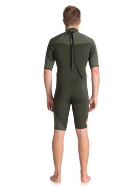 quiksilver, 2/2mm Syncro Series - Traje de surf de primavera FLT con manga corta y cremallera en la espalda, DARK IVY/ IVY/ SHRIMP PINK (xcgn) 2/2mm Syncro Series - Short Sleeve Back Zip FLT Springsuit EQYW503006