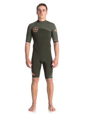 quiksilver, 2/2mm Syncro Series - Traje de surf de primavera FLT con manga corta y cremallera en la espalda, DARK IVY/ IVY/ SHRIMP PINK (xcgn) 2/2mm Syncro Series - Short Sleeve Back Zip FLT Springsuit EQYW503006