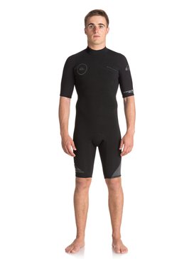 quiksilver, 2/2mm Syncro Series - Traje de surf de primavera FLT con manga corta y cremallera en la espalda, BLACK/ BLACK/ JET BLACK (xkkk) 2/2mm Syncro Series - Short Sleeve Back Zip FLT Springsuit EQYW503006