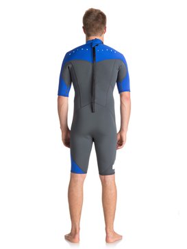quiksilver, 2/2mm Syncro Series - Traje de surf de primavera FLT con manga corta y cremallera en la espalda, GUN METAL/ HV ROYAL/ WHITE (xkpw) 2/2mm Syncro Series - Short Sleeve Back Zip FLT Springsuit EQYW503006
