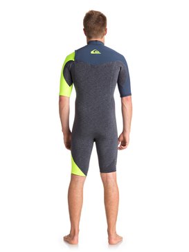 quiksilver, 2/2mm Highline Series - Traje de Surf de Primavera con Manga Corta sin Cremallera, HEATHER SLATE/ SLATE/ SAFETY Y (xkbg) 2/2mm Highline Series - Zipperless Short Sleeve Springsuit EQYW503007