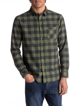 quiksilver, Motherfly Flannel Long Sleeve Shirt, RIFFLE GREEN MOTHERFLY (gsq1) Motherfly Flannel - Long Sleeve Shirt EQYWT03573