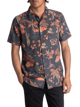 quiksilver, Men's Black Hula Short Sleeve Shirt, BLACK HULA (kvj6) BLACK HULA SHIRT EQYWT03622