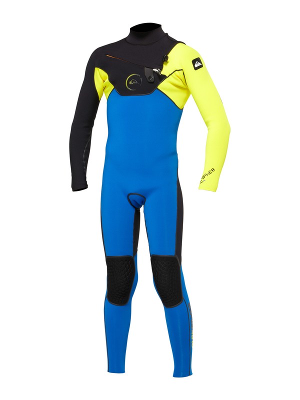 quiksilver, Boys Cypher 4/3 Chest Zip Wetsuit, BLACK / DEEP CYANINE / YELLOW (xkpy) 0 Boys Cypher 4/3 Chest Zip Wetsuit AQBW100005 Quiksilver