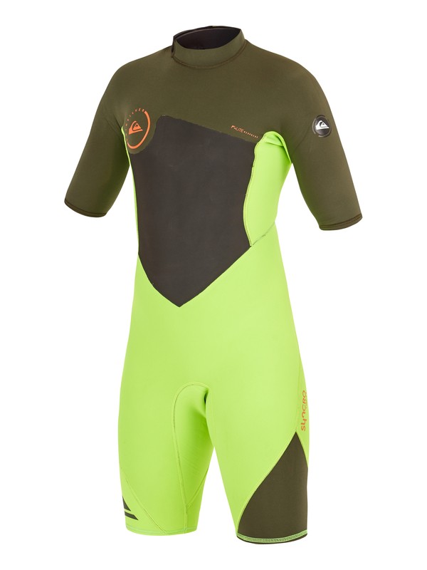 quiksilver, Syncro Flatlock 2/2mm - Back Zip Short Sleeve Springsuit, F. LIME/ IVY (xggc) 0 Syncro Flatlock 2/2mm - Back Zip Short Sleeve Springsuit AQBW503003 Quiksilver
