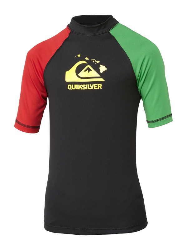 quiksilver, Boys Shaka Short Sleeve Rashguard, BLACK/LEPRECHAUN GREEN/CHILIPE (xrgy) 0 Boys Shaka Short Sleeve Rashguard AQBWR00053 Quiksilver