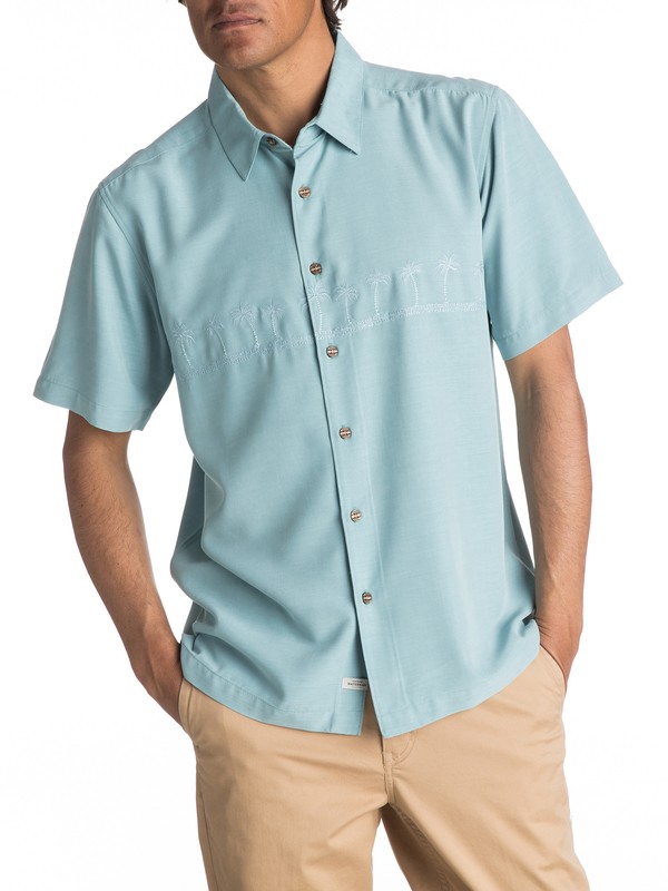 quiksilver, Waterman Tahiti Palms - Short Sleeve Shirt, STILLWATER (bhw0) 0 Waterman Tahiti Palms - Short Sleeve Shirt Blue AQMWT03108 Quiksilver