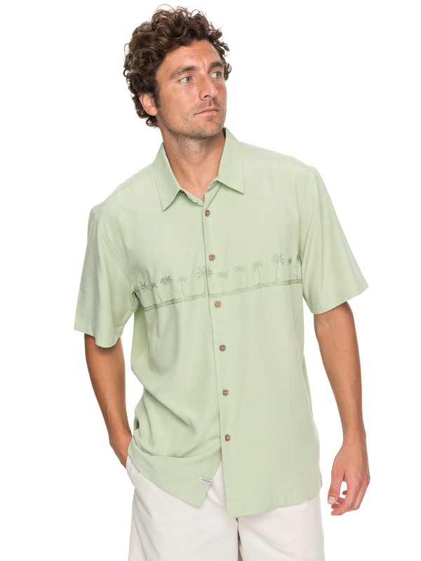 quiksilver, Waterman Tahiti Palms Short Sleeve Shirt, RESEDA (gfy0) 0 Waterman Tahiti Palms Short Sleeve Shirt Green AQMWT03108 Quiksilver