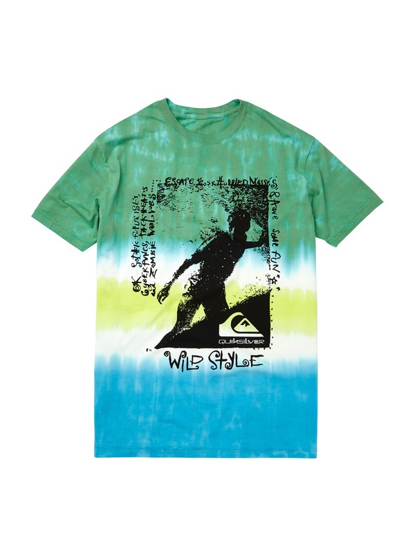 quiksilver, Wild Style Tie Dye Tshirt, LEPRECHAUN WHITE LIME CYAN STR (gnz3) 0 Wild Style Tie Dye Tshirt AQYZT01862 Quiksilver