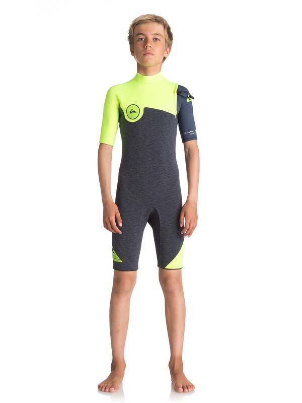 quiksilver, 2/2mm Highline Series - Springsuit manches courtes sans zip, HEATHER SLATE/ SAFETY YELLOW/ (xkgb) 0 2/2mm Highline Series - Springsuit manches courtes sans zip Noir EQBW503006 Quiksilver