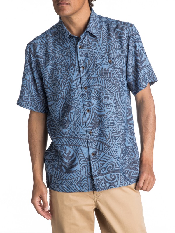 quiksilver, Waterman Tribal Dance Short Sleeve Shirt, ENSIGN BLUE TRIBAL DANCE (brw6) 0 Waterman Tribal Dance Short Sleeve Shirt EQMWT03055 Quiksilver