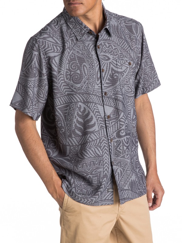 quiksilver, Waterman Tribal Dance Short Sleeve Shirt, CARBON TRIBAL DANCE (kns6) 0 Waterman Tribal Dance Short Sleeve Shirt Black EQMWT03055 Quiksilver