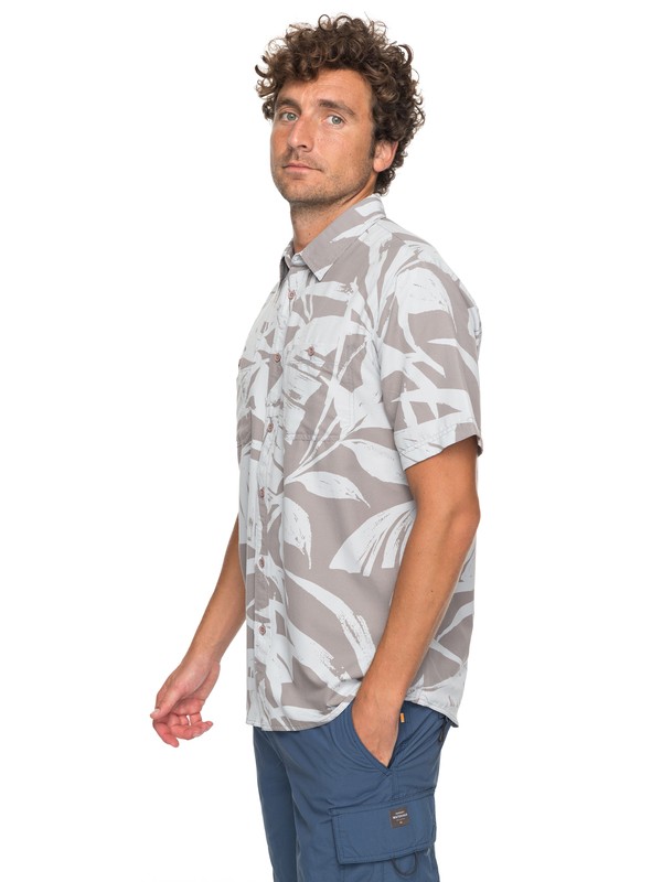 quiksilver, Waterman Wake Palm Frond Technical Short Sleeve Shirt, STEEPLE GREY PALM FROND (smc6) 0 Waterman Wake Palm Frond Technical Short Sleeve Shirt Grey EQMWT03124 Quiksilver