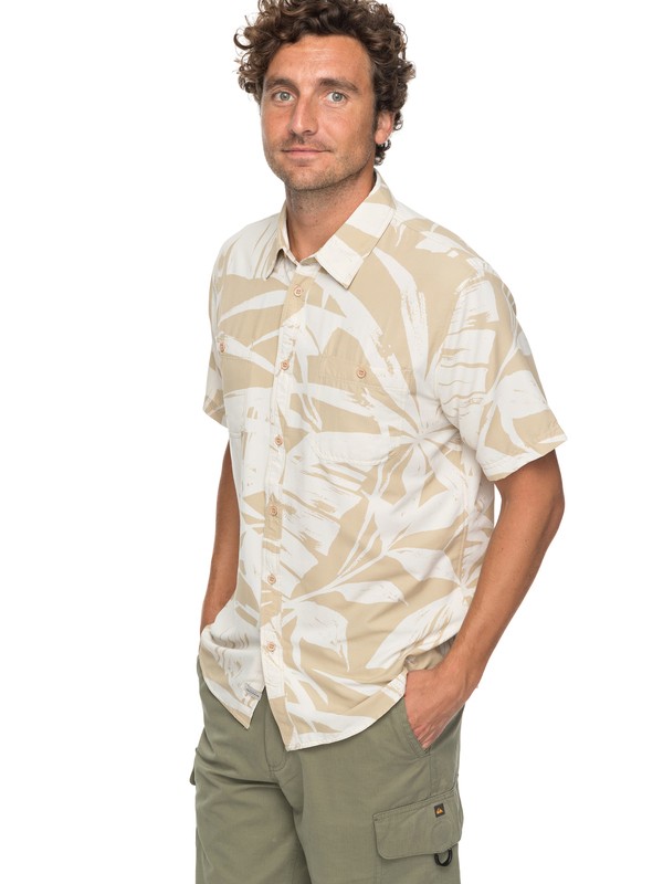 quiksilver, Waterman Wake Palm Frond Technical Short Sleeve Shirt, TWILL PALM FROND (tka6) 0 Waterman Wake Palm Frond Technical Short Sleeve Shirt Beige EQMWT03124 Quiksilver