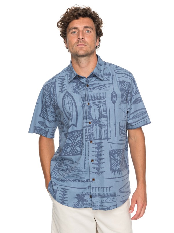 quiksilver, Waterman Surfyard Stack Short Sleeve Shirt, BLUE SHADOW SURFYARDSTOKE (bkq6) 0 Waterman Surfyard Stack Short Sleeve Shirt Blue EQMWT03136 Quiksilver