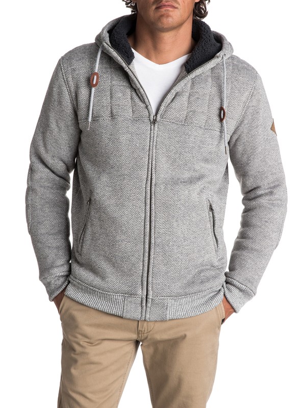 quiksilver, Men's New Cypress Snap Quilted Zipped Hoodie, LIGHT GREY HEATHER (lgh) 0 Men's New Cypress Snap Quilted Zipped Hoodie Grey EQYFT03723 Quiksilver