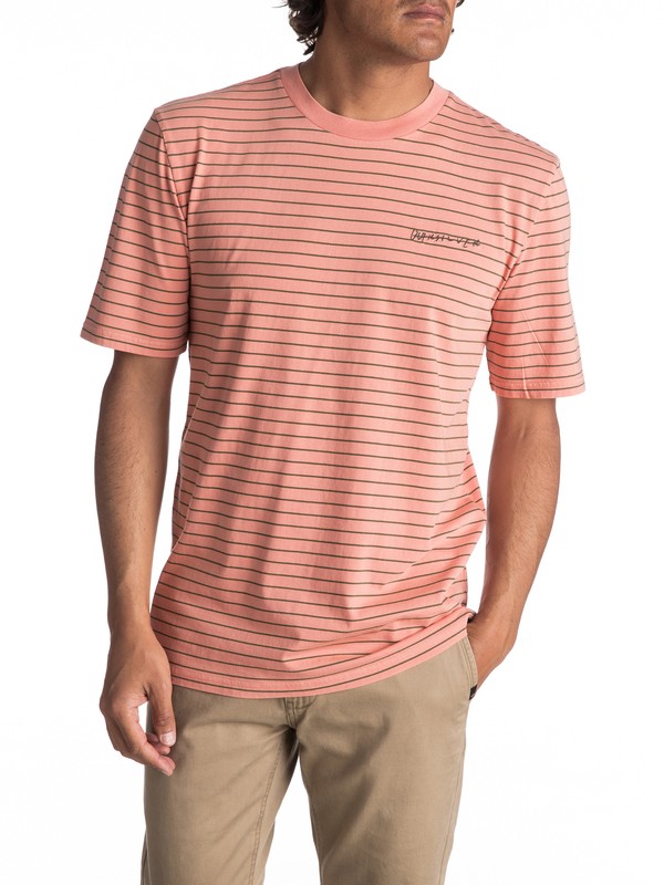 quiksilver, Men's Lazy Laguna Stripe Tee, BURNT CORAL (mhp0) 0 Men's Lazy Laguna Stripe Tee Pink EQYKT03646 Quiksilver