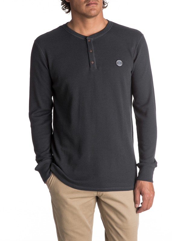 quiksilver, Men's Ocean Surface Thermal Long Sleeve Henley Top, TARMAC (kta0) 0 Men's Ocean Surface Thermal Long Sleeve Henley Top Black EQYKT03657 Quiksilver