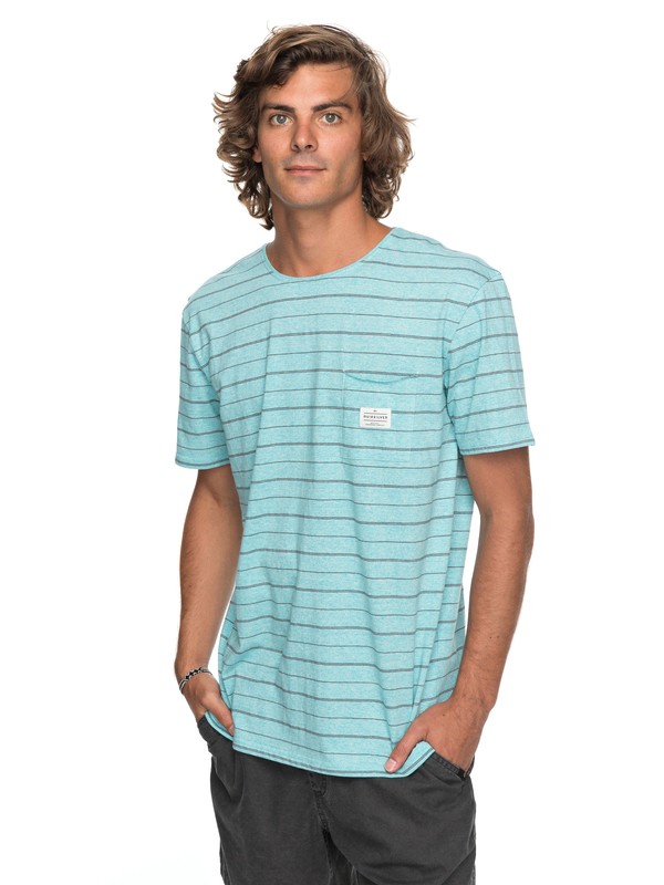 quiksilver, Zermet - T Shirt col rond, EGGSHELL GRINDLE STRIPES (bfd3) 0 Zermet - T Shirt col rond Bleu EQYKT03680 Quiksilver